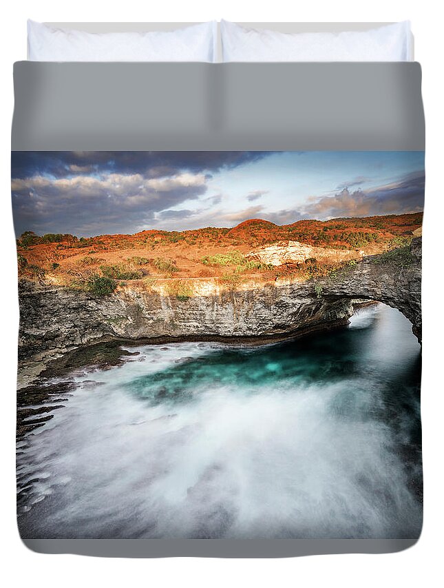 Landscape Duvet Cover featuring the photograph Sunset point in broken beach by Pradeep Raja Prints