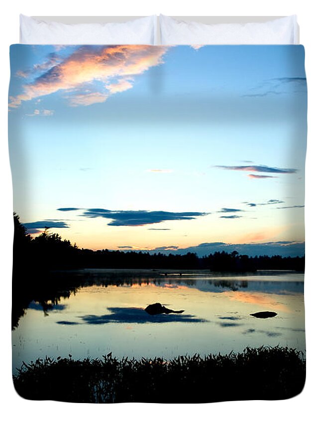 Water Duvet Cover featuring the photograph Sunset Pond by Greg Fortier