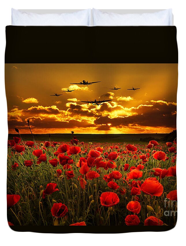 Avro Duvet Cover featuring the digital art Sunset Poppies The BBMF by Airpower Art