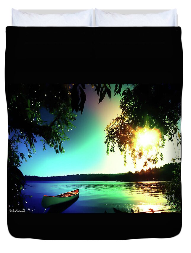 Serene Duvet Cover featuring the digital art Sunset Rainbow at Kenmore Washington by Eddie Eastwood