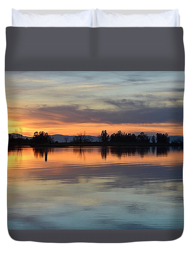 Sunset Duvet Cover featuring the photograph Sunset Reflections by AJ Schibig