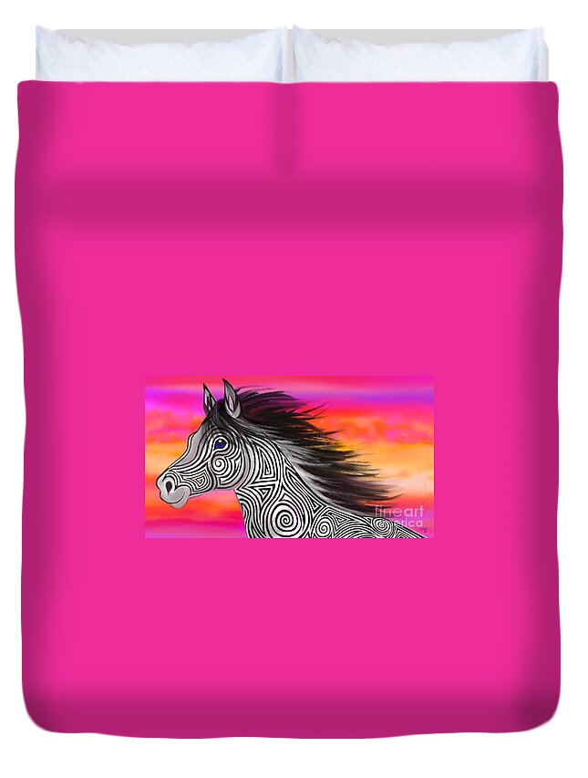 Horse Duvet Cover featuring the painting Sunset Ride Tribal Horse by Nick Gustafson