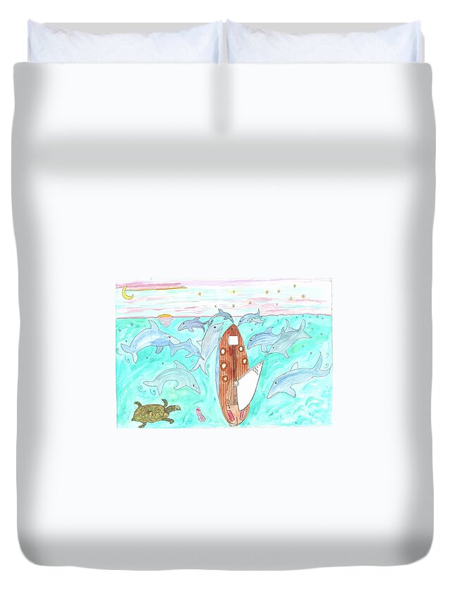 Ocean Duvet Cover featuring the painting Sunset Sail by Helen Holden-Gladsky