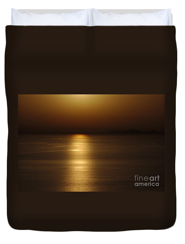 Santorini Duvet Cover featuring the photograph Sunset Sea by Jeremy Hayden
