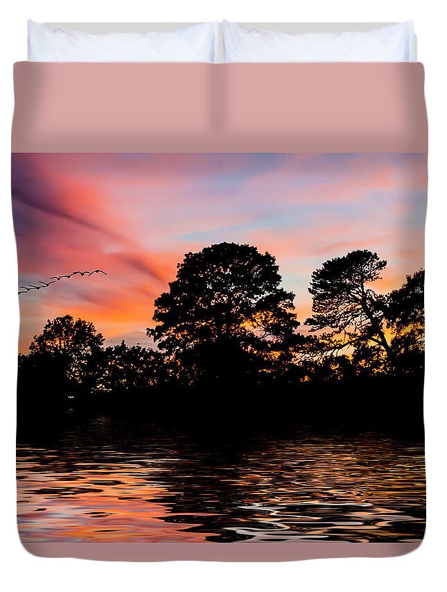 Lake Duvet Cover featuring the photograph Sunset Silhouette by Cathy Kovarik