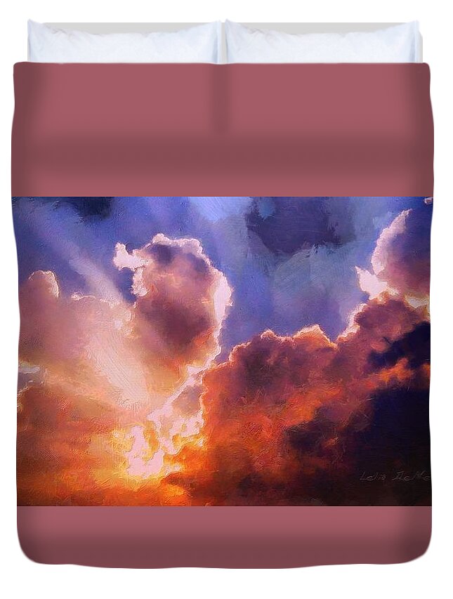 Sky Duvet Cover featuring the painting Sunset Sky by Lelia DeMello
