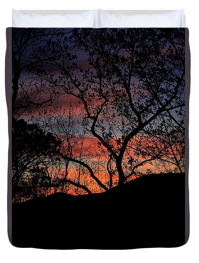 Silhouette Duvet Cover featuring the photograph Sunset by Tammy Schneider