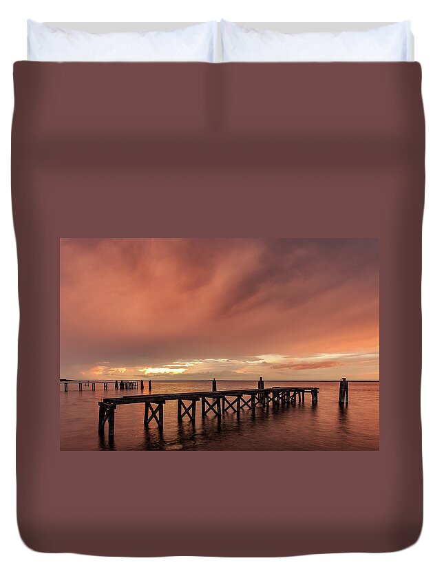Sanford Duvet Cover featuring the photograph Sunset thru Storm Clouds by Stefan Mazzola