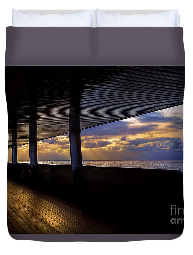 Sunsets Out At Sea Duvet Cover featuring the photograph Sunset Thru the Quiet Part of the Ship by Rene Triay FineArt Photos