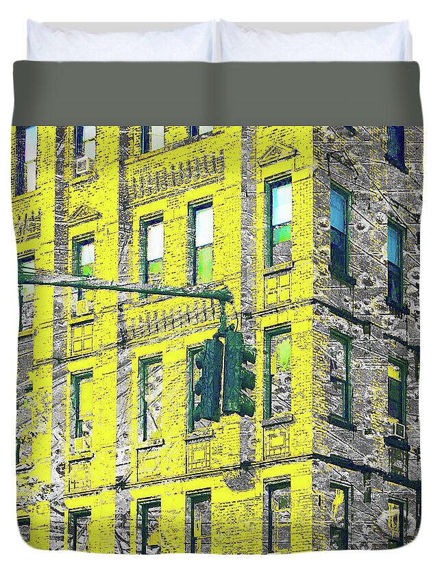 Front Duvet Cover featuring the mixed media Sunset Building New York City by Tony Rubino
