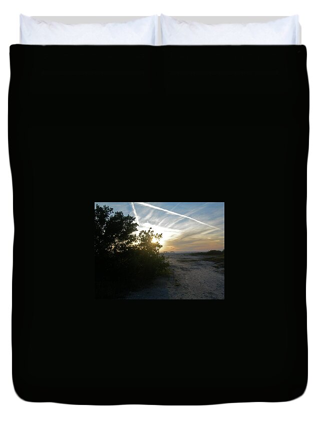 Sunset Duvet Cover featuring the photograph Sunset Trails by Deborah Ferree