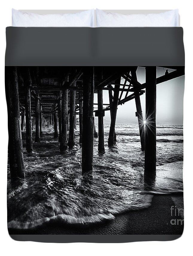 Santa Monica Duvet Cover featuring the photograph Sunset Under the Santa Monica Pier by Doug Sturgess