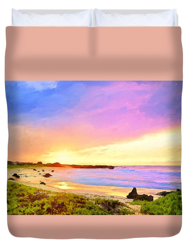 Sunset Duvet Cover featuring the painting Sunset Walk by Dominic Piperata