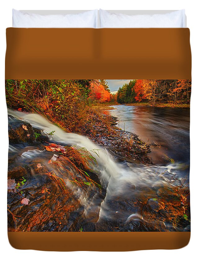 Kelly River Wilderness Duvet Cover featuring the photograph Sunset Waterfall by Irwin Barrett