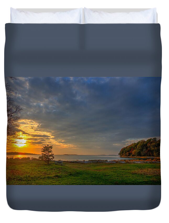 New England Duvet Cover featuring the photograph Sunset Worlds End by David Henningsen