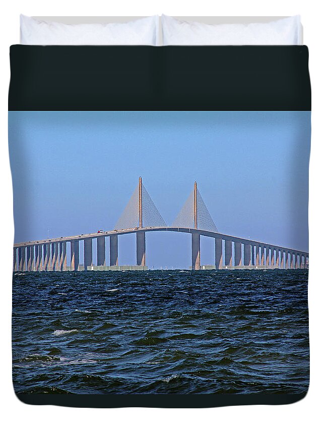 Bridge Duvet Cover featuring the photograph Sunshine Skyway Bridge by Richard Krebs