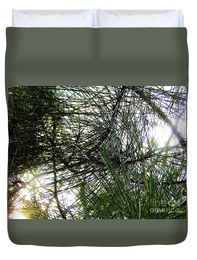 Sunrise Duvet Cover featuring the photograph Sunshine Through Pine Needles by D Hackett