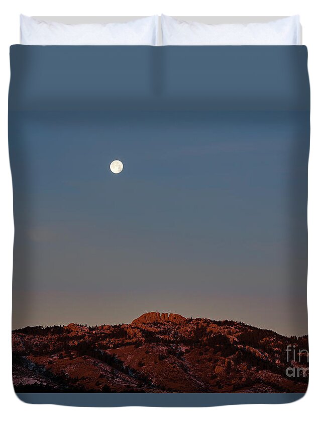 Jon Burch Duvet Cover featuring the photograph Super Moon and Horsetooth Rock by Jon Burch Photography