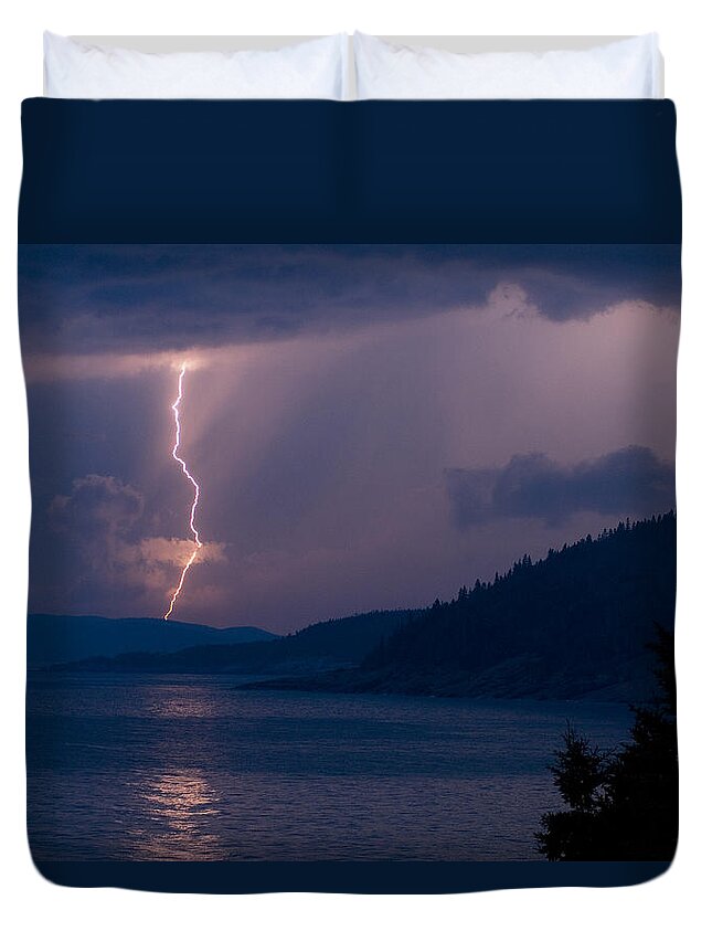 Lake Superior Duvet Cover featuring the photograph Superior Lightning   by Doug Gibbons