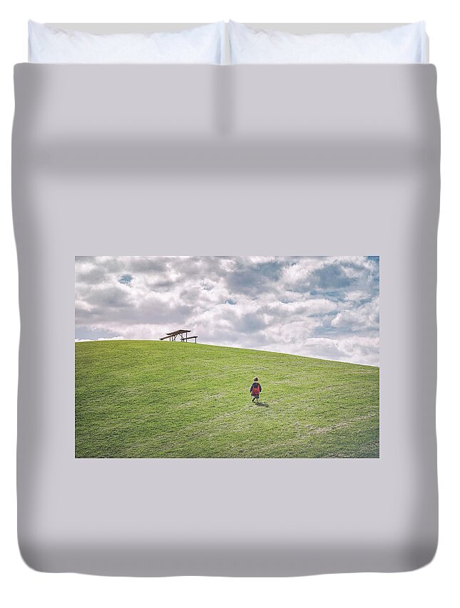 Superman Duvet Cover featuring the photograph Superman and the Big Hill by Scott Norris