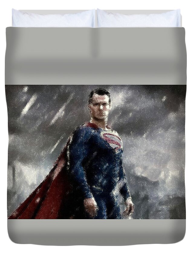 Superman Oil Pastel Sketch Duvet Cover For Sale By Movie Poster Prints