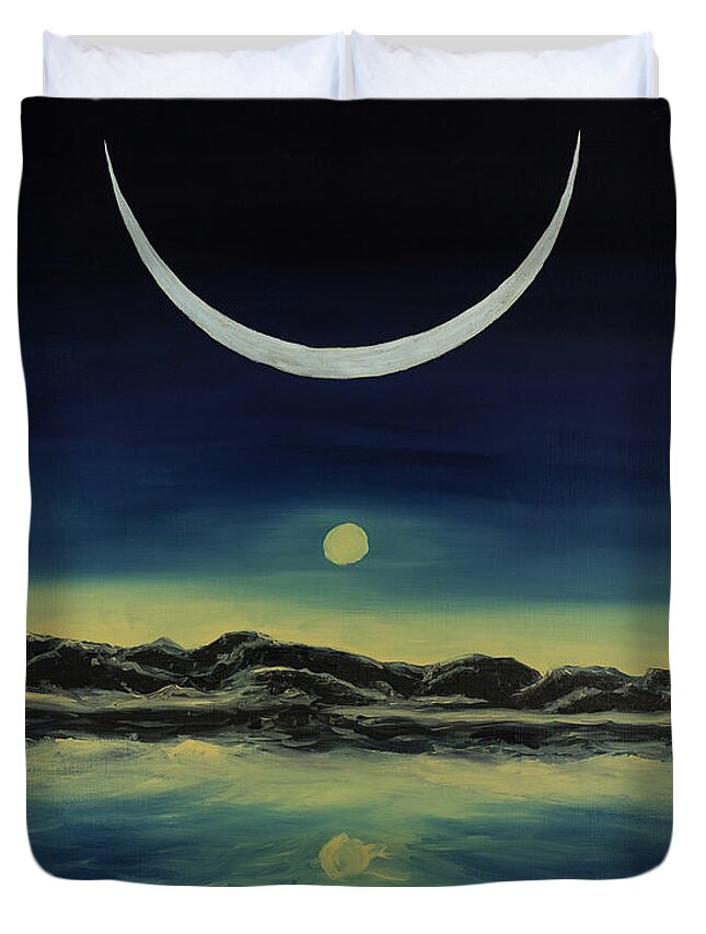 Sky Duvet Cover featuring the painting Supernatural Eclipse by Jennifer Walsh