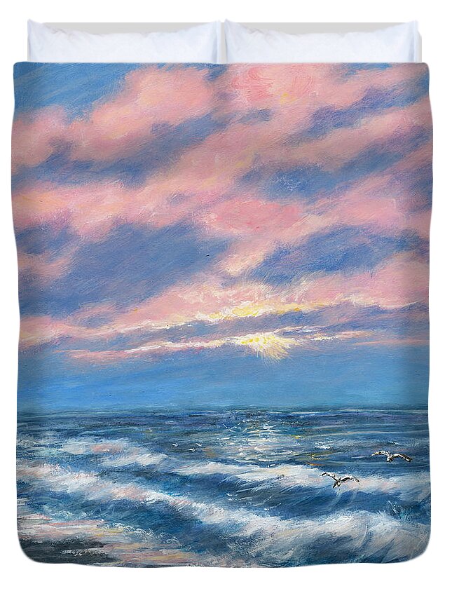 Ocean Duvet Cover featuring the painting Surf and Clouds by Kathleen McDermott
