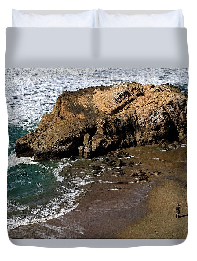 Bonnie Follett Duvet Cover featuring the photograph Surf Fishing at Ocean Beach by Bonnie Follett