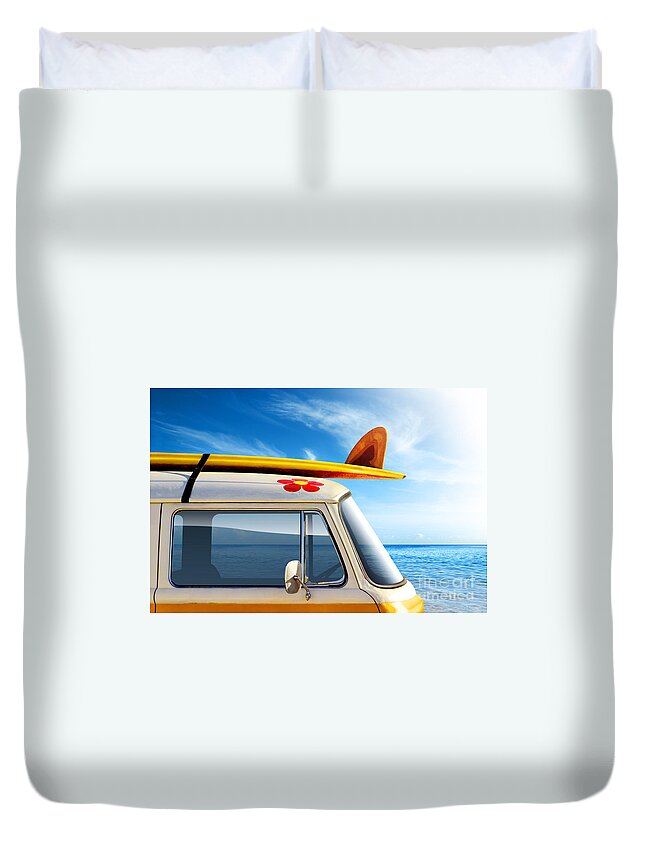 60ties Duvet Cover featuring the photograph Surf Van by Carlos Caetano