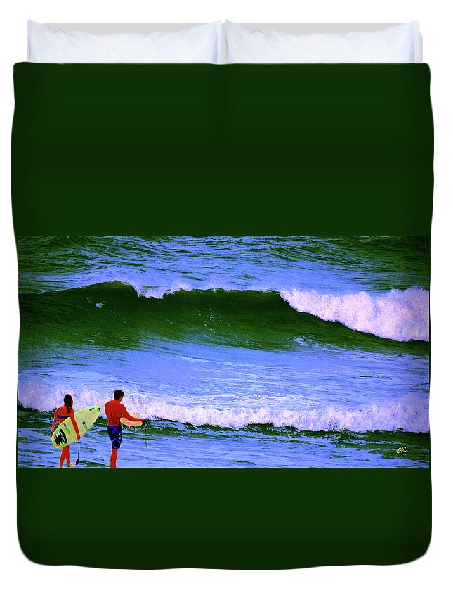 Surfer Boy Duvet Cover featuring the painting Surf's Up by CHAZ Daugherty