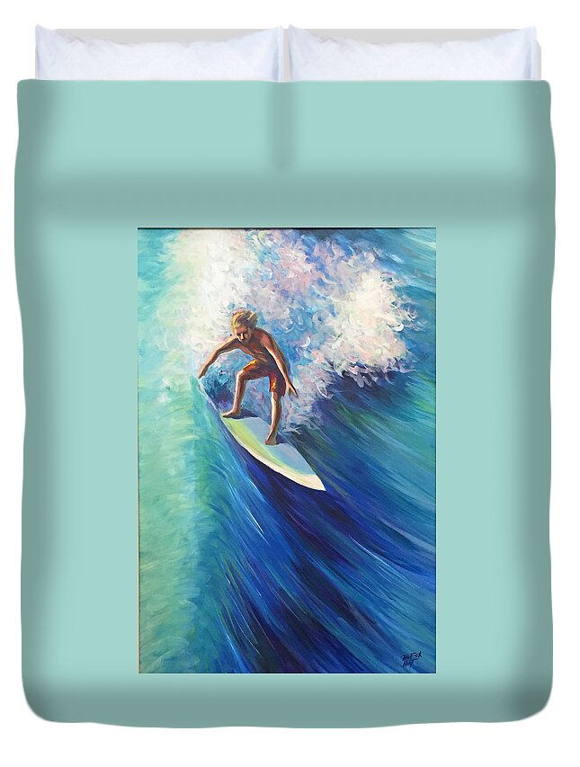 Surf Duvet Cover featuring the painting Surfer II by Gretchen Ten Eyck Hunt