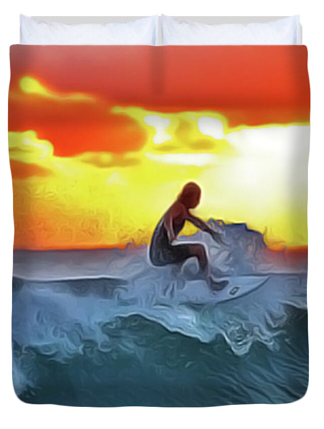 Surferking Duvet Cover featuring the painting SurferKing by Harry Warrick