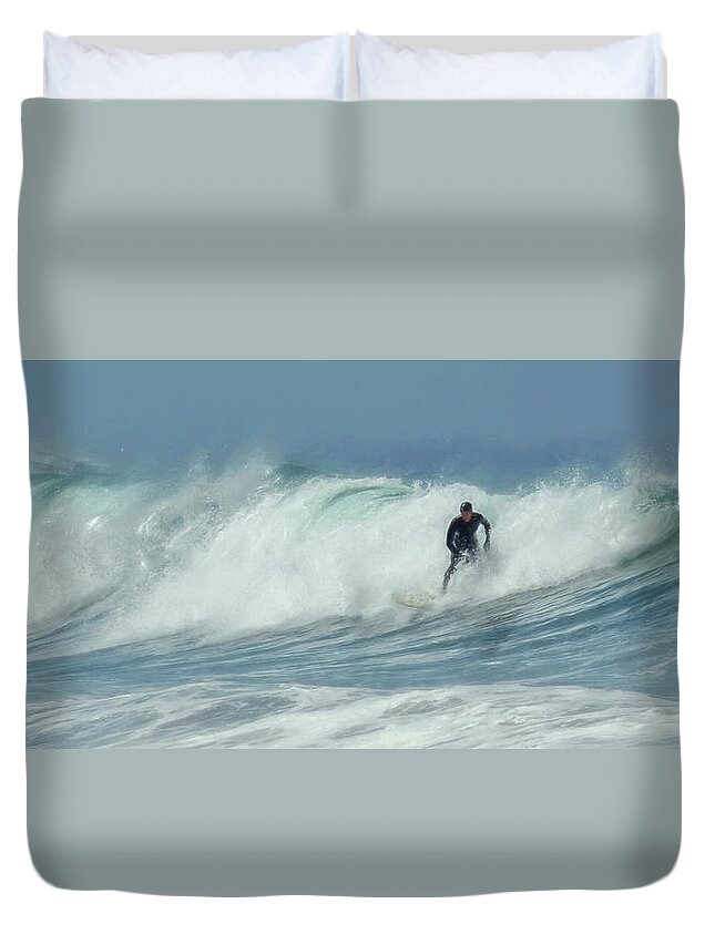 Surfing On The Oregon Coast Duvet Cover featuring the photograph Surfing on the Oregon Coast by Wes and Dotty Weber