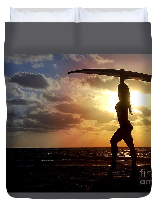Silhouette Duvet Cover featuring the photograph Surfing Silhouette by Anthony Totah