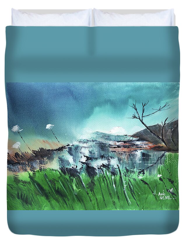 Nature Duvet Cover featuring the painting Surreal 3 by Anil Nene