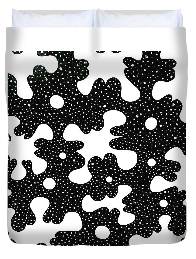 Black And White Duvet Cover featuring the drawing Suspended Matrix by Red Gevhere