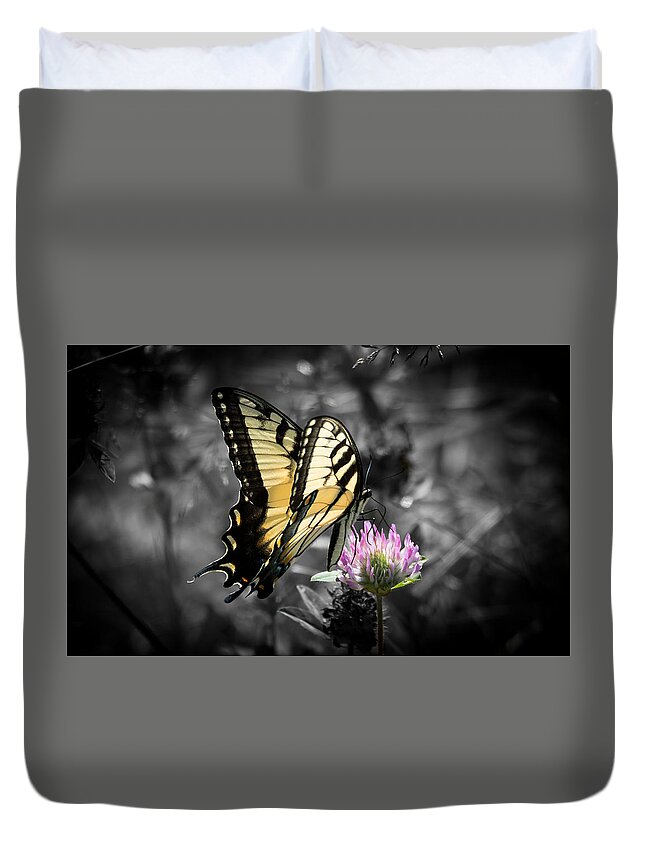 Butterfly Duvet Cover featuring the photograph Swallowtail Butterfly- Color Pop by Holden The Moment