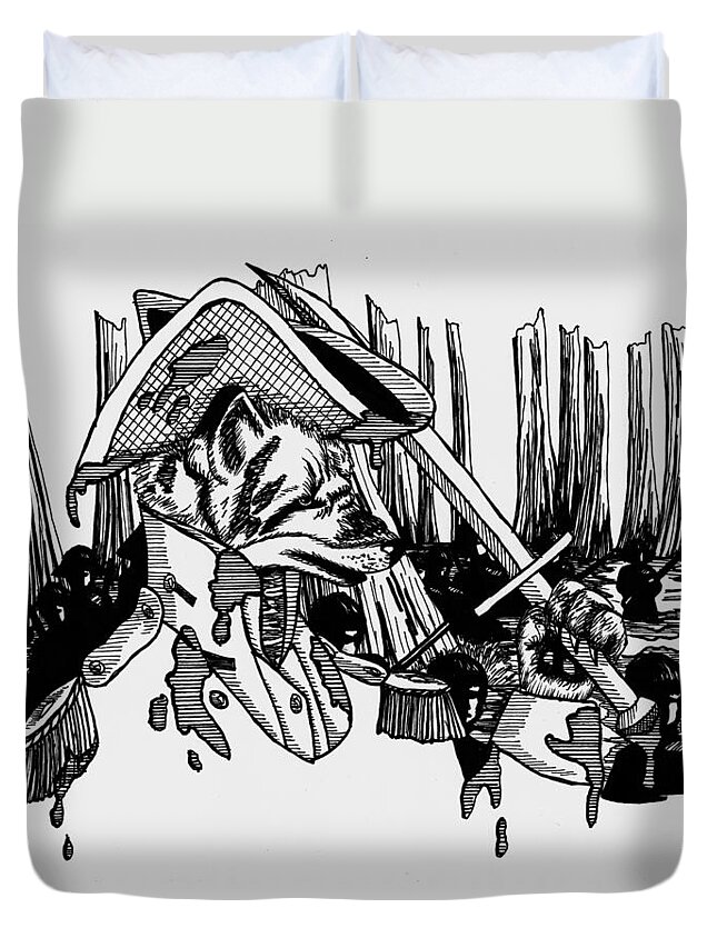 Swamp Fox Duvet Cover featuring the drawing Swamp Fox by Scarlett Royale