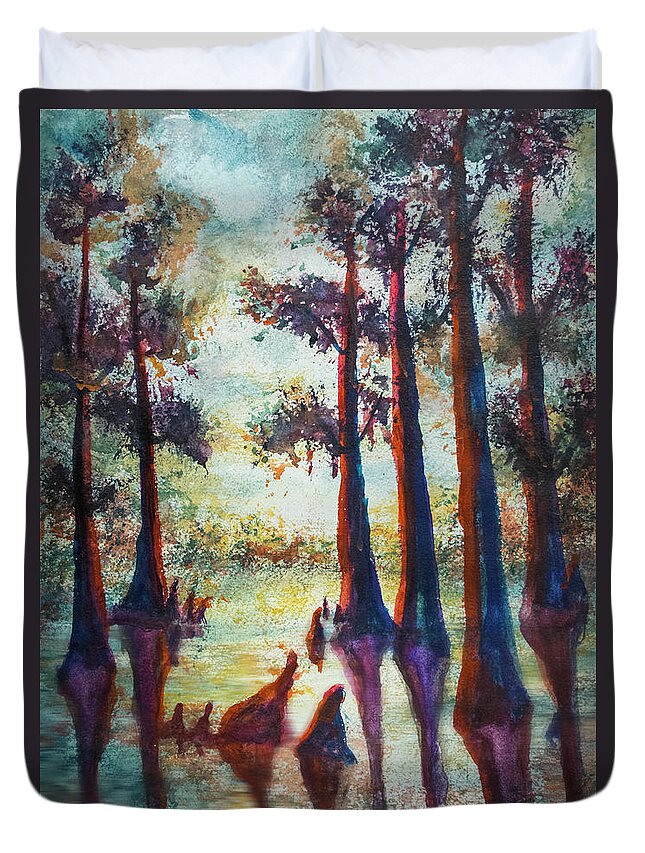 Landscape Duvet Cover featuring the painting SwampLight by Francelle Theriot