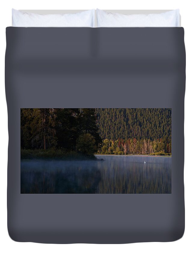 Evergreen Duvet Cover featuring the photograph Swan Lake by David Andersen