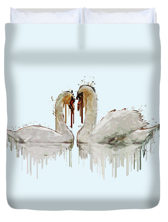 Swan Love Duvet Cover featuring the painting Swan Love acrylic painting by Georgeta Blanaru