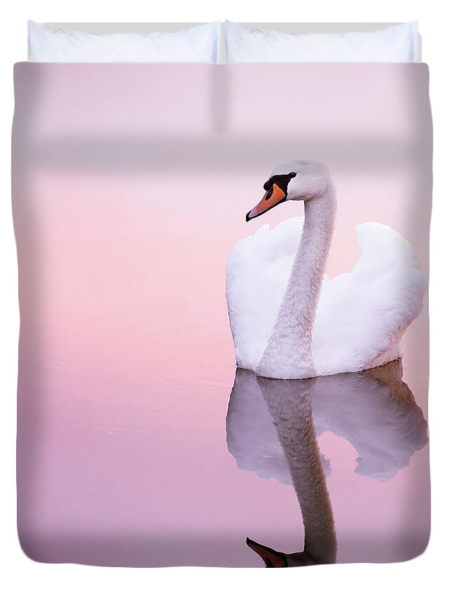 Mute Swan Duvet Cover featuring the photograph Swan Reflections by Roeselien Raimond