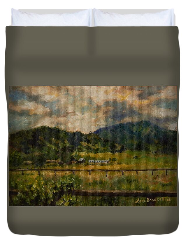 Swan Valley Hillside Duvet Cover featuring the painting Swan Valley Hillside by Lori Brackett