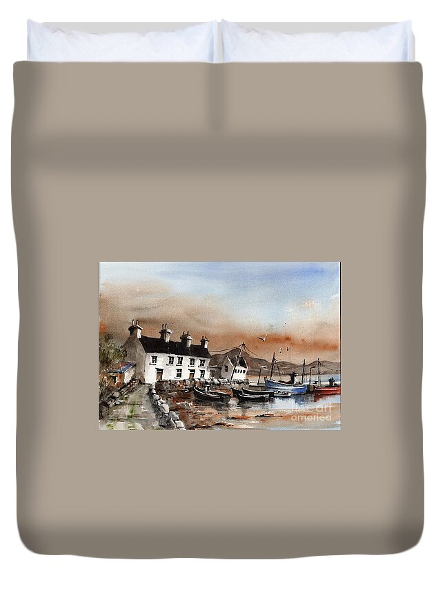  Duvet Cover featuring the painting Sweeney,s Pier, Coraun, Mayo.. x116 by Val Byrne