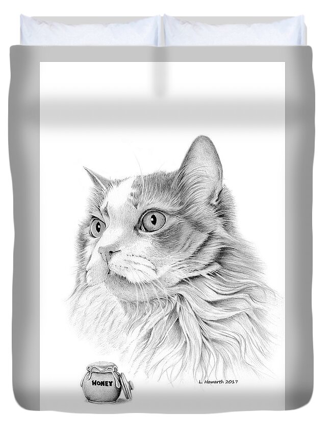 Cat Duvet Cover featuring the drawing Sweet as Honey by Louise Howarth
