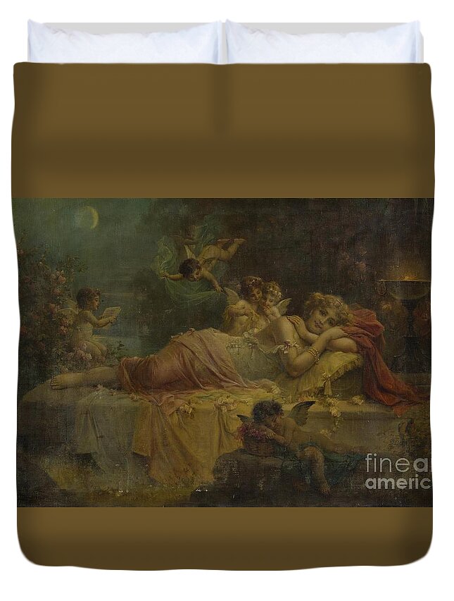 Hans Zatzka 1859-1945 Sweet Dreams. Sky Duvet Cover featuring the painting Sweet Dreams by Hans Zatzka