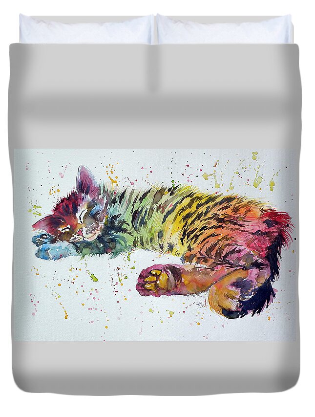 Cat Duvet Cover featuring the painting Sweet dreams by Kovacs Anna Brigitta