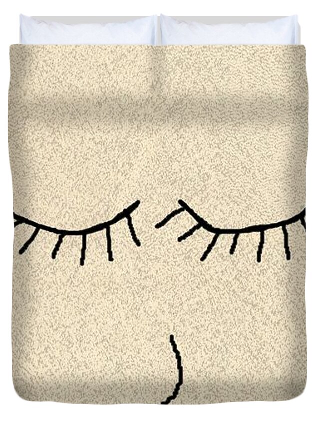 Eyes Duvet Cover featuring the drawing Sweet Dreams by Marian Lonzetta