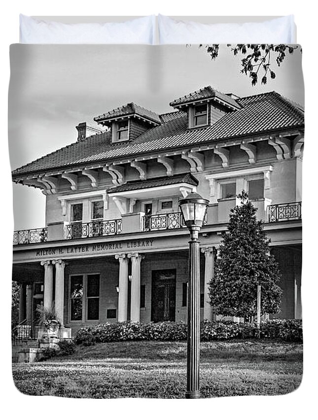 Home Duvet Cover featuring the photograph Sweet Home New Orleans - The Library bw by Steve Harrington