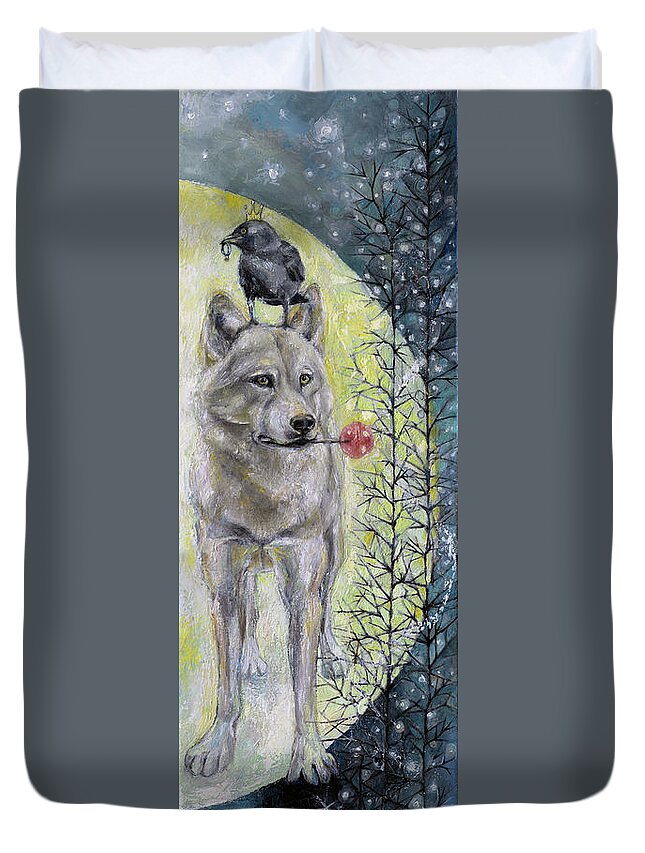 Wolf Duvet Cover featuring the painting Sweet Love by Manami Lingerfelt